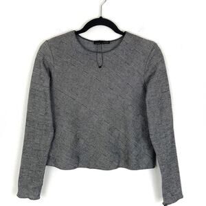 Zara W&B Womens Long Sleeve Crop Top Neutral Minimalist White Black Medium